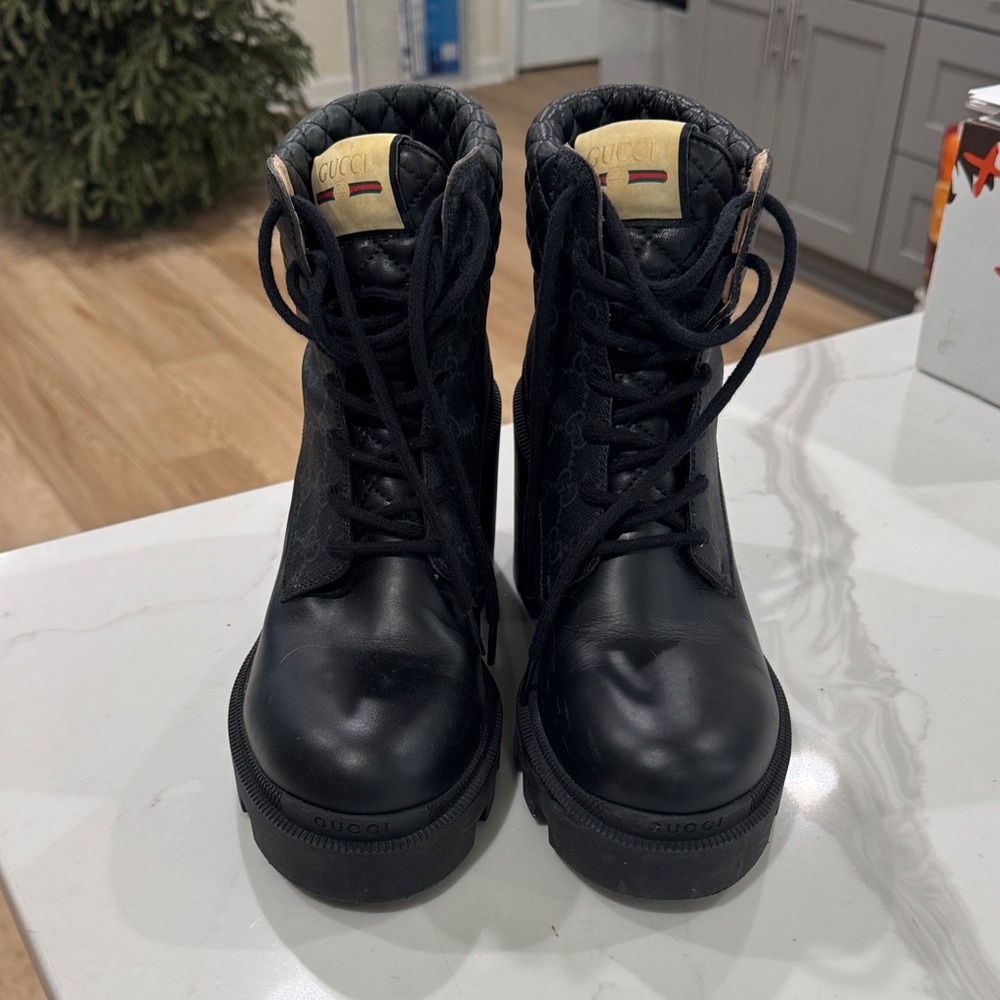 Gucci Women's Black Quilted Lace-Up Boots - Picture 3 of 7